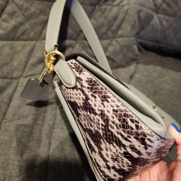 COACH New Shoulder Bag- Snakeskin Print and Dove Grey Leather - Picture 3 of 7